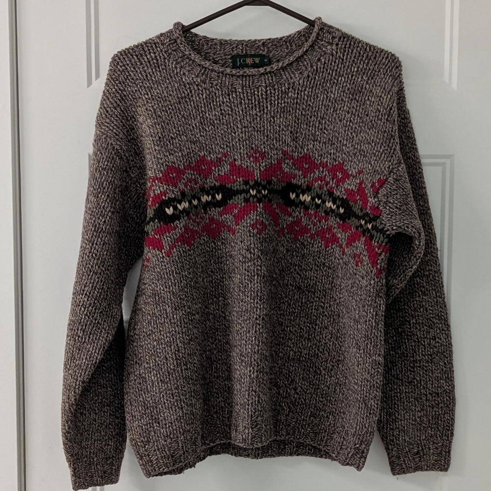 J.Crew Vintage 100% Wool Fair Isle Sweater Mens Small Brown Marled Knit Pullover